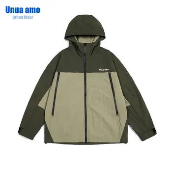Уличная контрастная куртка с капюшоном, мужская Весенняя новинка в японском ретро стиле, Свободная молния, Большие карманы, повседневное ветрозащитное пальто