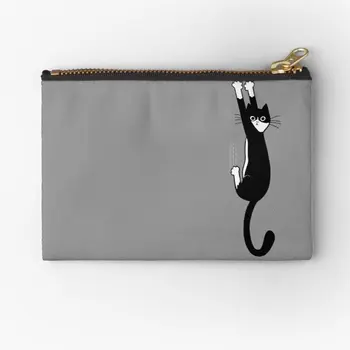 Черно-белый кот, висящий на забавных Т-образных мешочках на молнии, кошелек, карман для носков, ключ, сумка для нижнего белья, женская Маленькая косметическая упаковка.