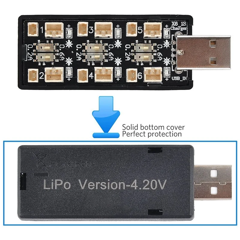 1S LiPo Аккумулятор USB Зарядное устройство 3,7 В/4,20 В 6-канальное 1S LiPo Зарядное устройство Micro- JST 1,25 JST-PH Разъемы 2.0 MCX MCPX