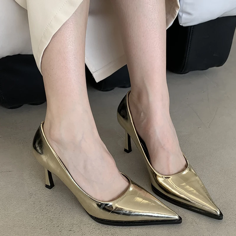 Модные женские туфли на тонких высоких каблуках 2023, роскошные дизайнерские туфли-лодочки на шпильках с острым носком, женские слайды