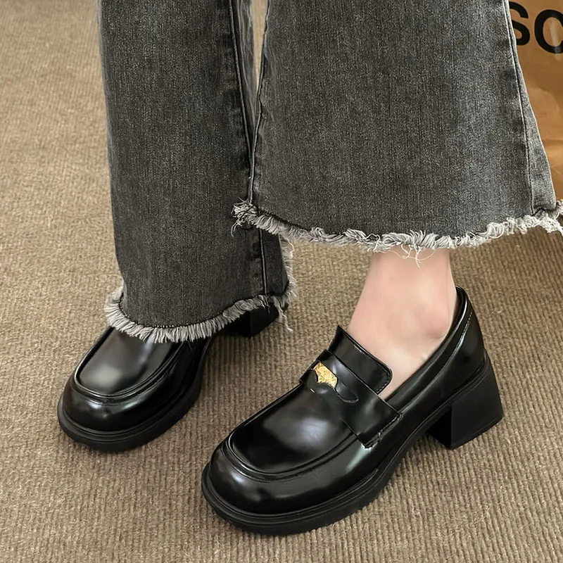 лоферы на каблуках, женская обувь на платформе, обувь на каблуках, увеличивающая рост, женская винтажная обувь, японская студенческая обувь, высокие каблуки в стиле колледжа