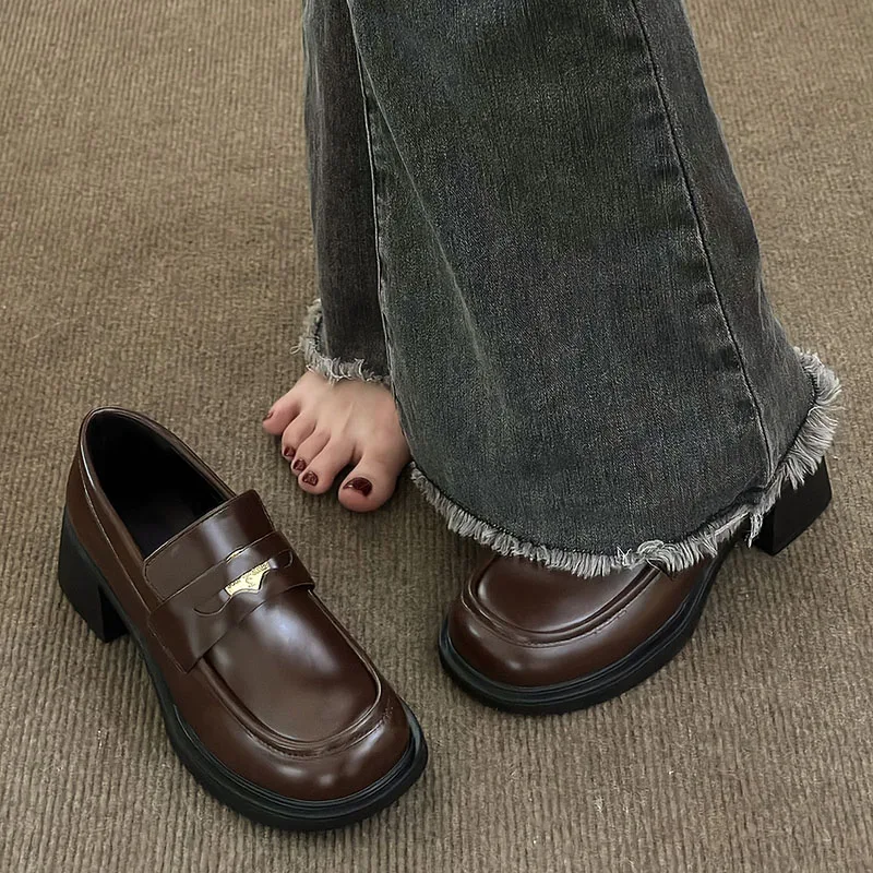 лоферы на каблуках, женская обувь на платформе, обувь на каблуках, увеличивающая рост, женская винтажная обувь, японская студенческая обувь, высокие каблуки в стиле колледжа
