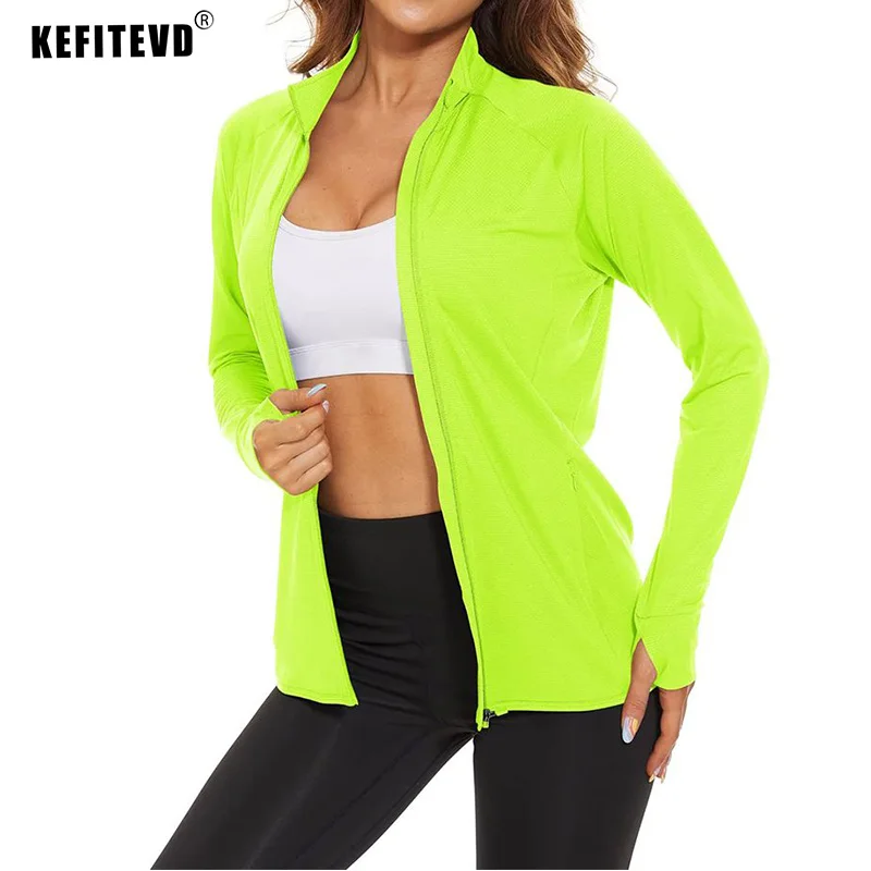 KEFITEVD UPF 50 + Рубашки С длинным рукавом Женские Куртки с защитой от Ультрафиолета и Солнца На молнии, Легкие Походные Рубашки, Спортивная Куртка Для Бега