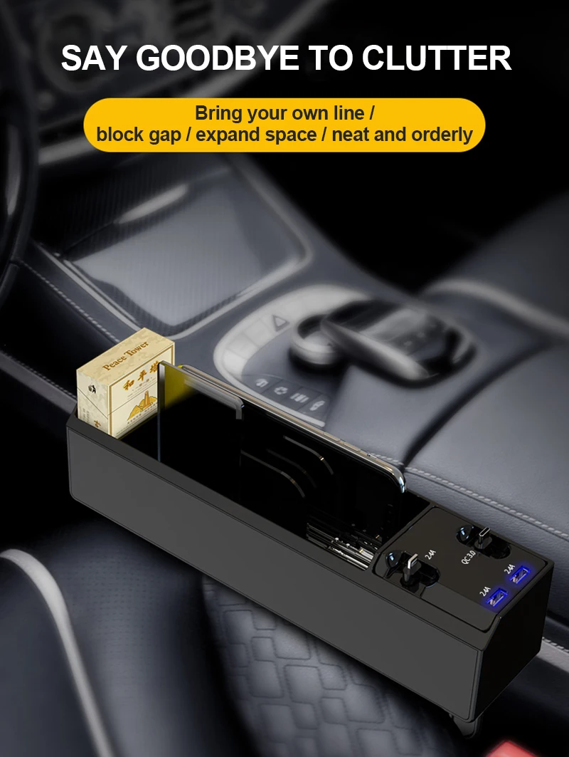 Универсальный Органайзер для заполнения зазоров в автокресле, Боковой карман, коробка для хранения, кейс, двойное USB-зарядное устройство с кабелем, автомобильные аксессуары