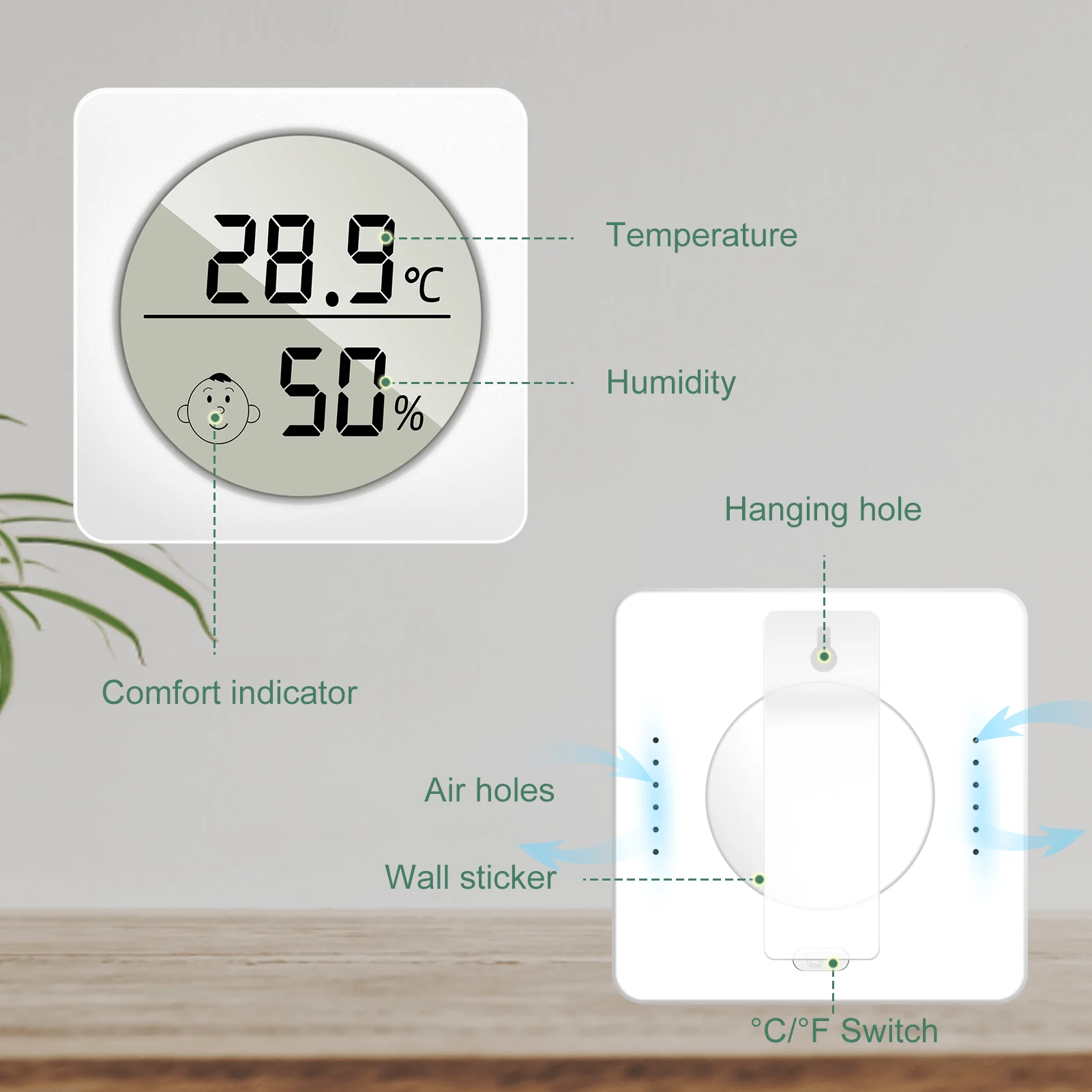 Мини-комнатный термометр, ЖК-цифровой комнатный гигрометр, измеритель влажности со смайликом, Кронштейн датчика, Метеостанция Indoo