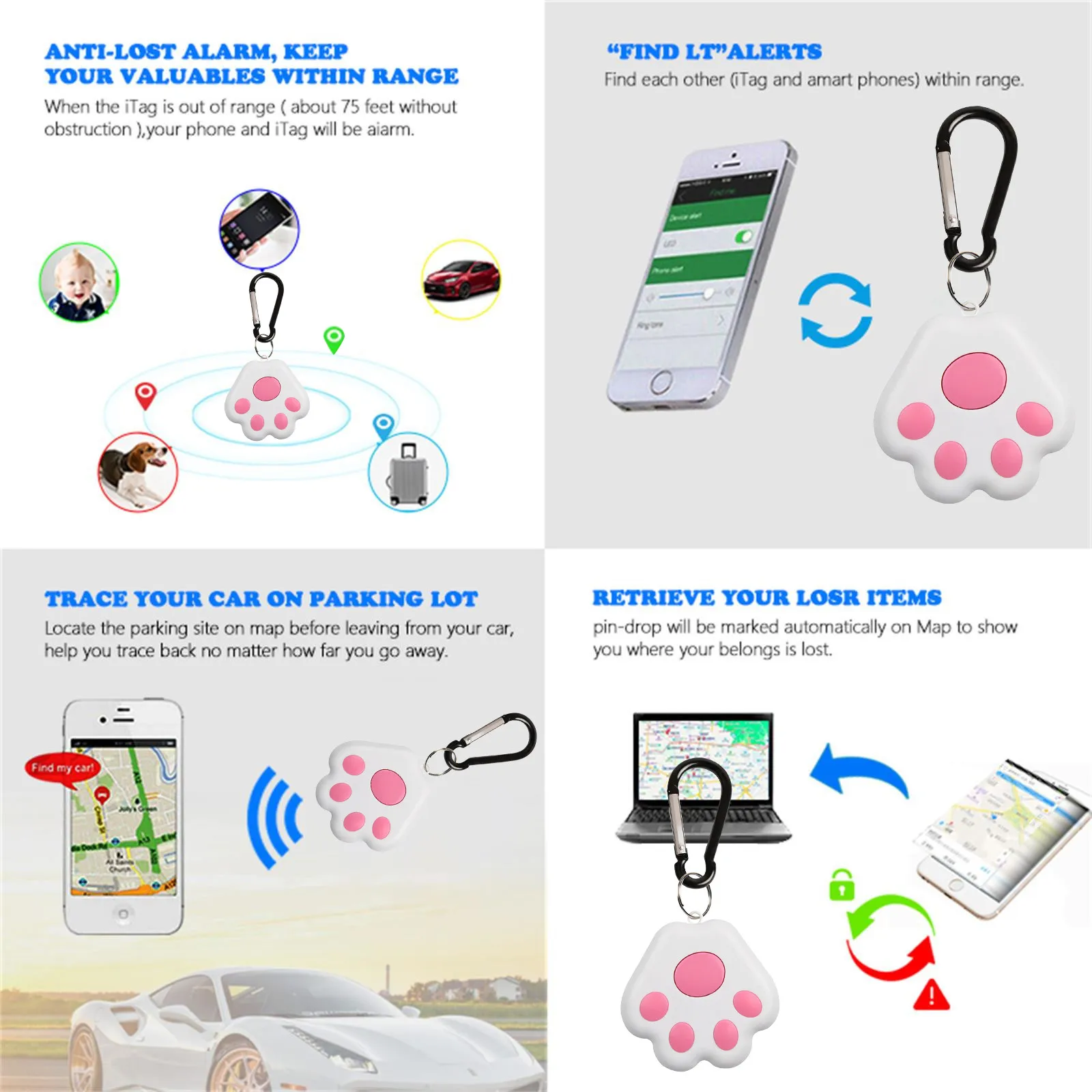 Дизайн Когтя Pet Smart GPS Tracker Mini Anti-Lost Водонепроницаемый Bluetooth Локатор Tracer Для Домашних Собак, Кошек, Детских Автомобильных Кошельков Для Поиска Ключей