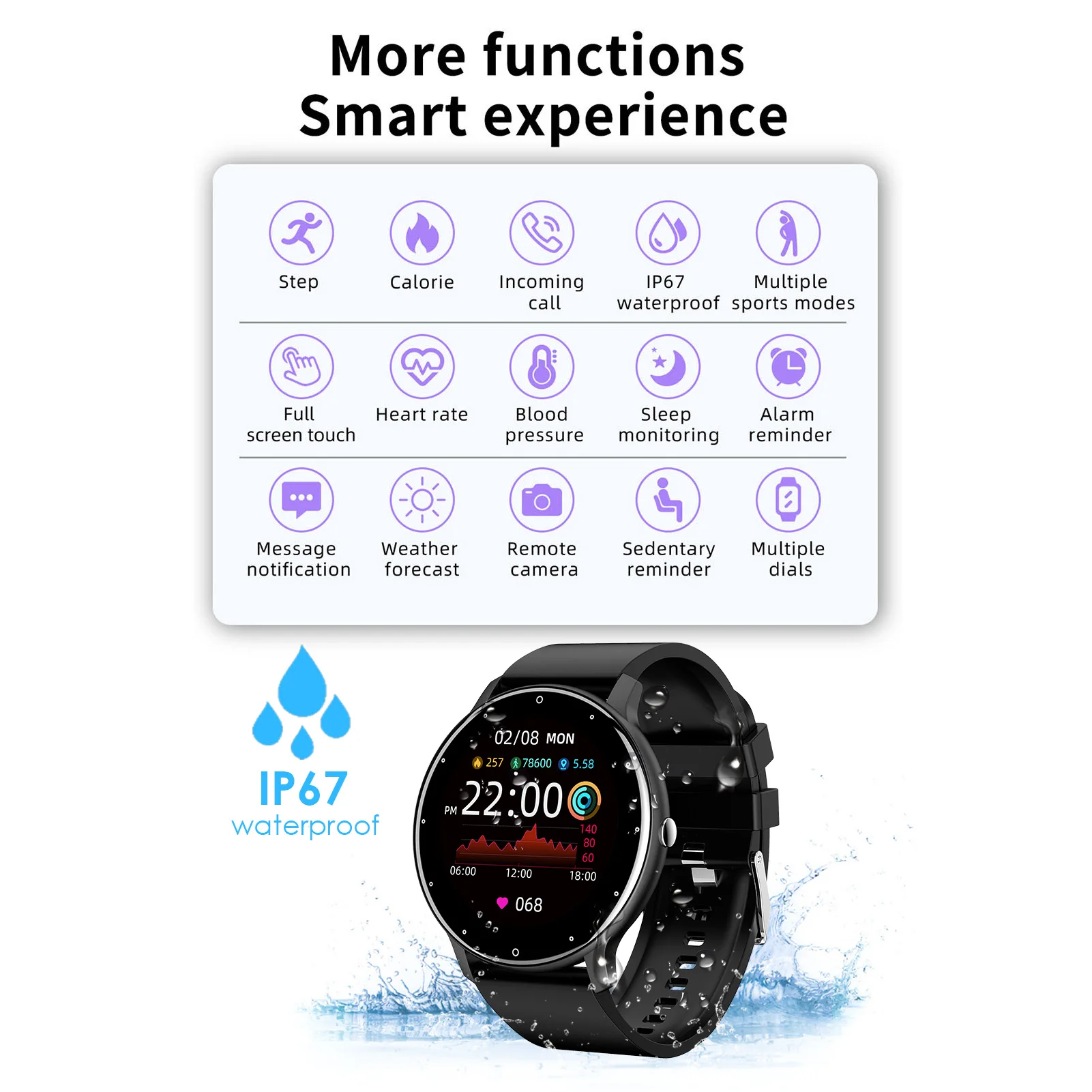 Умные часы, мужские и женские Спортивные часы, мониторинг артериального давления, сна, Фитнес-трекер, Android5.0, IOS9.0, Шагомер, Умные часы